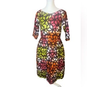 Busayo midi dress multicoloured geometrical Nigerian designer absolute stunner